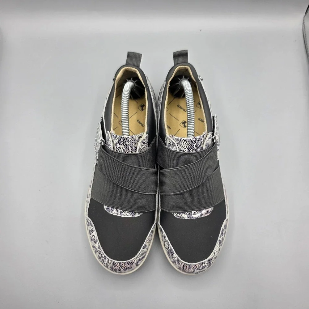 Revere Virginia Sneakers Womens 7 Silver‎ Gray Leather Leopard Slip On Shoes